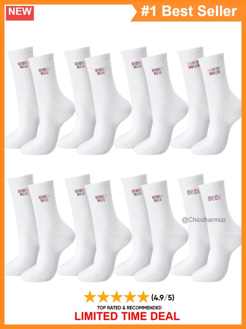 8 Pairs Bridesmaid Socks Set Bride Maid of Honor Gifts Cotton Blend Crew